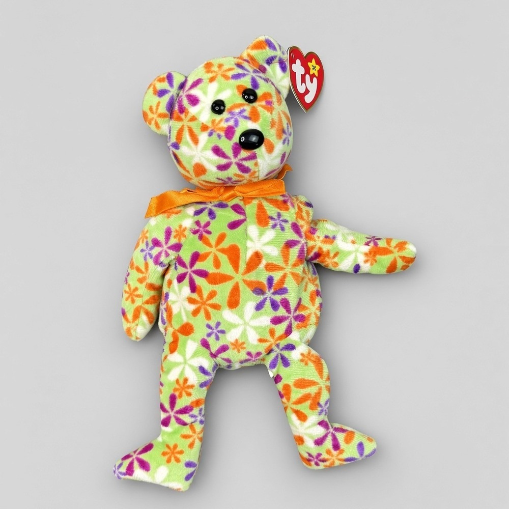 Ty Beanie Baby Groovey Floral Bear Style 40412 2006 With Tags Green